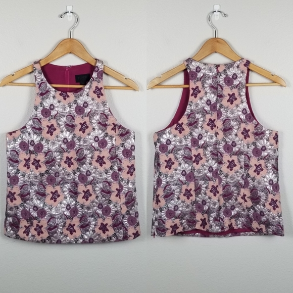 J. Crew Collection Metallic Purple Pink Silver Floral Racerback Vest Top Size 4 - Picture 2 of 12